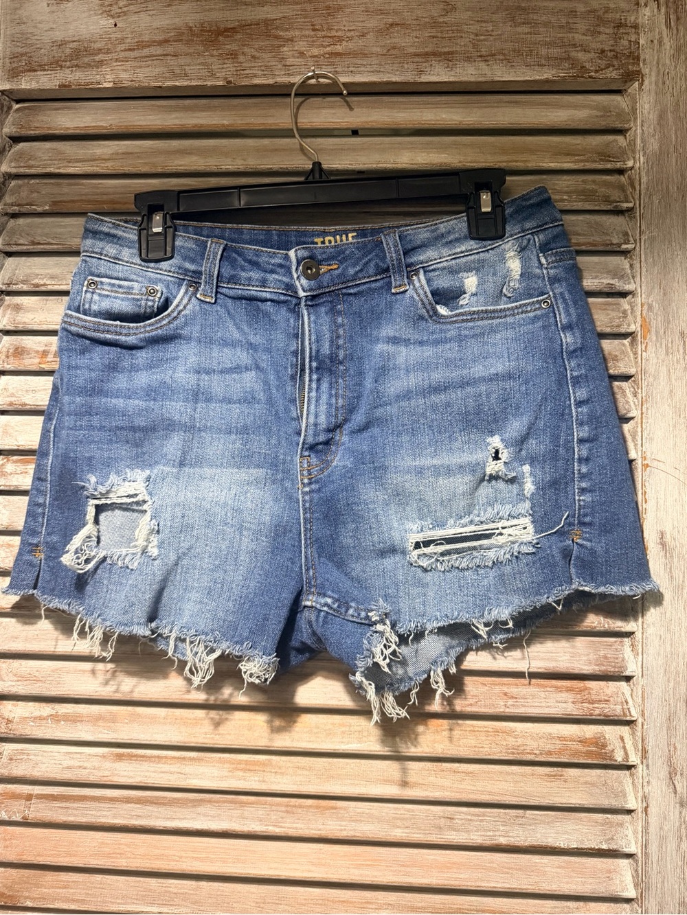True Craft Distressed High-Rise Denim Jean Shorts - Blue